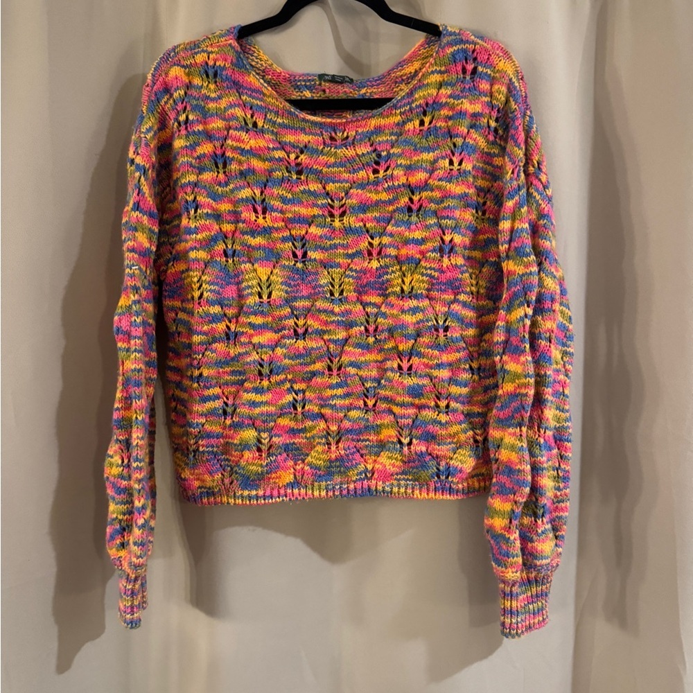 Wild fable Multicolor Openwork Crewneck Sweater